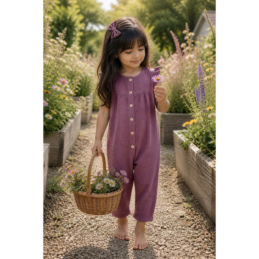Simple Days Slouchy Minimalist Gauzy Muslin Pants Romper Playsuit 3/4